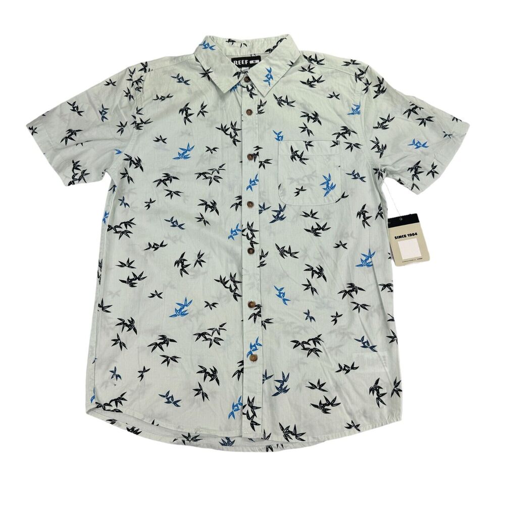 Reef Mens Eric Short Sleeve Floral Print Button Down Shirt Sprout Green S